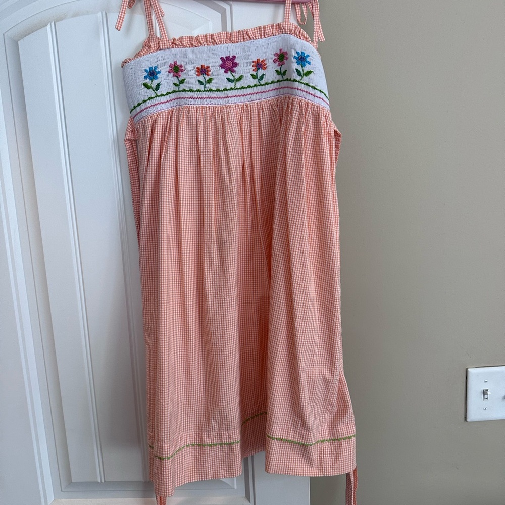 Floral Smocked Orange Gingham Dress